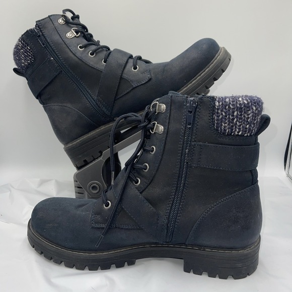 Cliffs by White Mountain Boots Womens 10 M Marlee Combat Navy Blue Buckle Lace - Picture 3 of 9